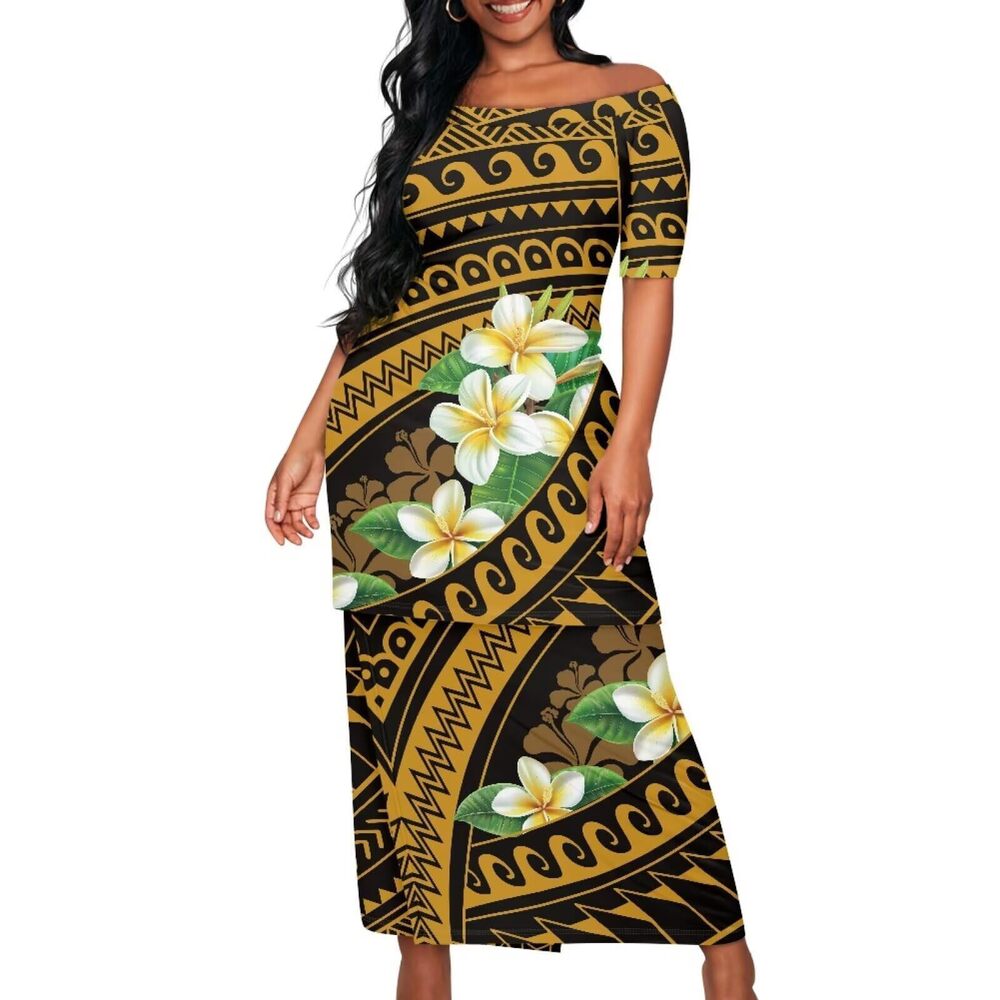 7728 Polynesian Dress Puletasi Samoan Traditional Dress Plus Size Sexy Off